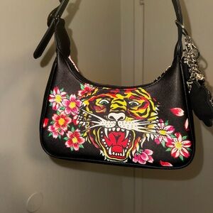 Black Floral Tiger Print Women's Bag